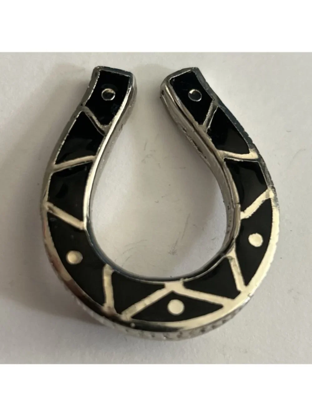 Horseshoe Silver W/ Black Tie Charm Approximately 2” New